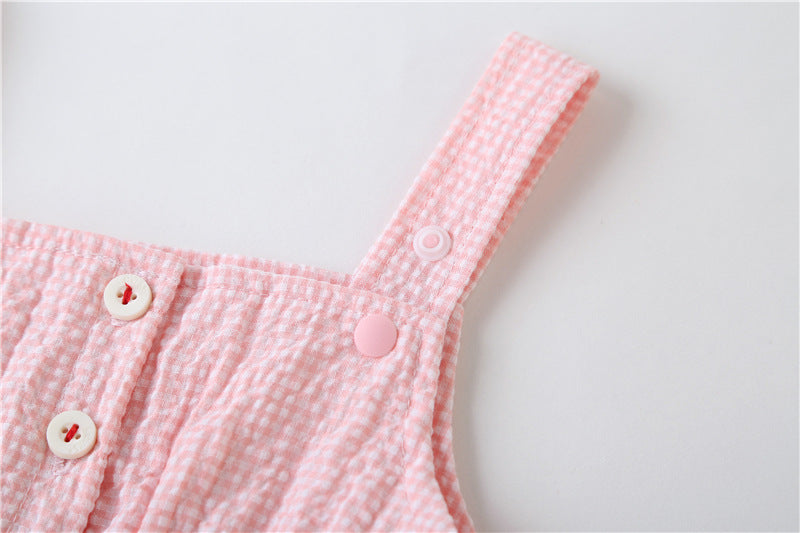 Baby Girl 1pcs Plaid Graphic Strawberries Embroidery Snap Button Jumpsuit & Solid Tee Sets-13