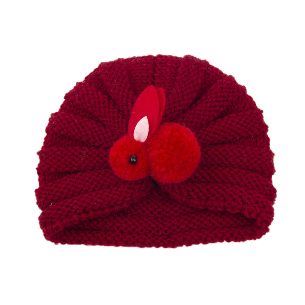 Newborn Baby Solid Color Rabbit Patched Design Wool Knitting Tire Caps-15