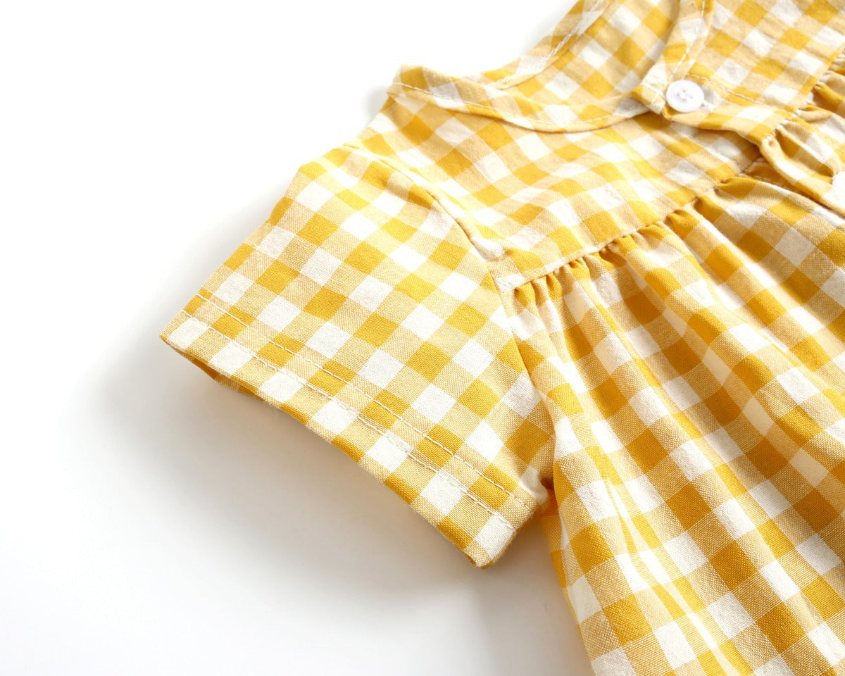 Baby Girl Plaid Pattern Single Breasted Design Shirt Combo Shorts Sets-15