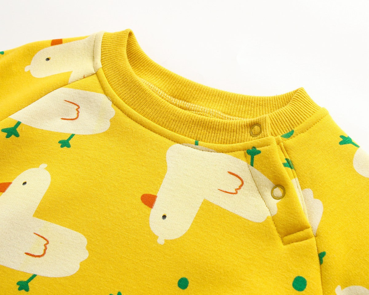 Baby 1pcs Cartoon Duck Print Button Front Rompers & Onesies With Triangle Hats-12
