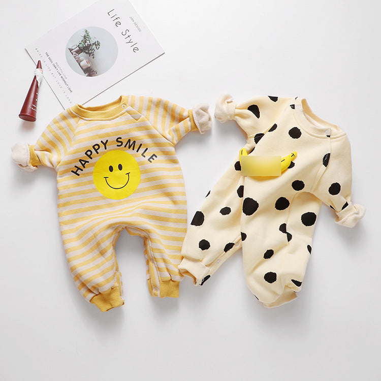 Baby 1pcs Striped & Dot Pattern Long Sleeved Romper Jumpsuit-16