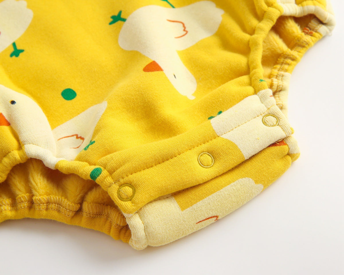 Baby 1pcs Cartoon Duck Print Button Front Rompers & Onesies With Triangle Hats-14