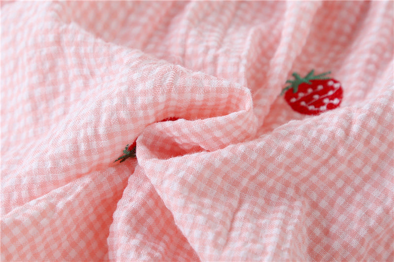 Baby Girl 1pcs Plaid Graphic Strawberries Embroidery Snap Button Jumpsuit & Solid Tee Sets-16