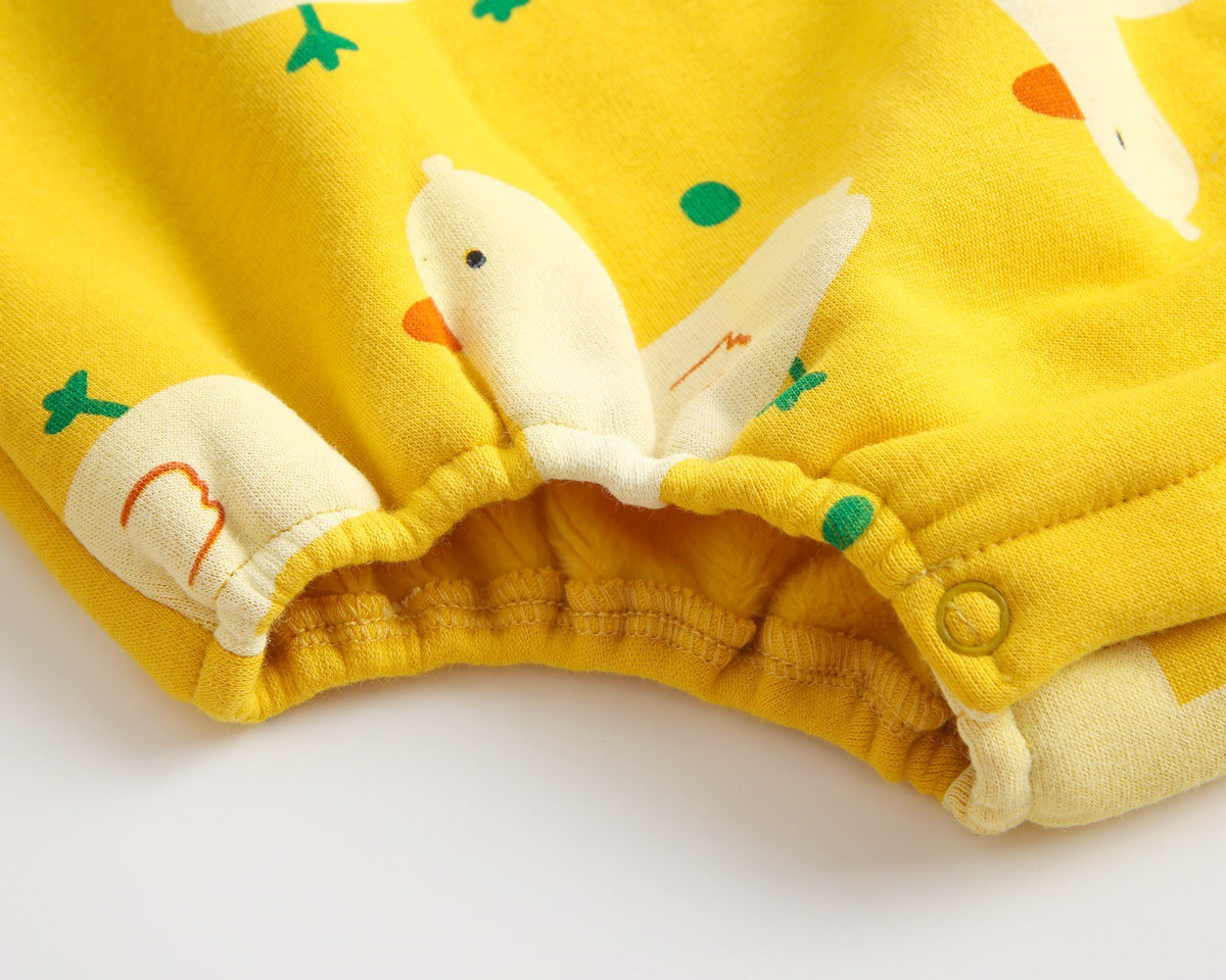 Baby 1pcs Cartoon Duck Print Button Front Rompers & Onesies With Triangle Hats-15