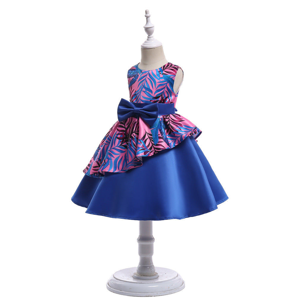 Baby Girl Floral Pattern Bow Tie Princess Tutu Dress Formal Dress-12