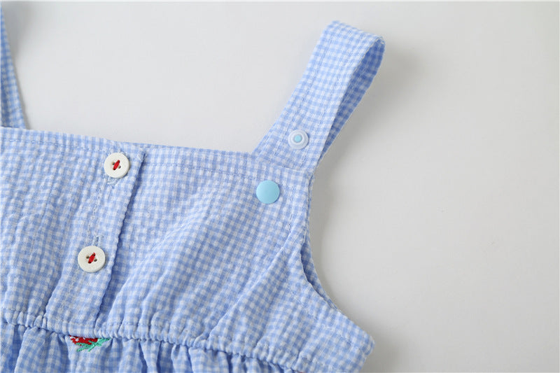 Baby Girl 1pcs Plaid Graphic Strawberries Embroidery Snap Button Jumpsuit & Solid Tee Sets-18
