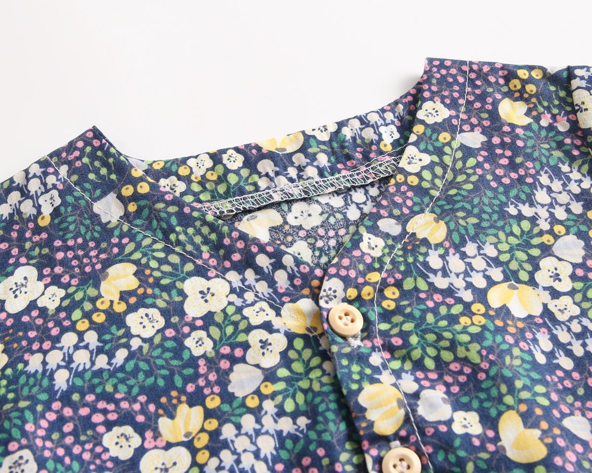 Baby Girls Floral Print V-Neck Buttoned Design Short-Sleeved Onesies-19