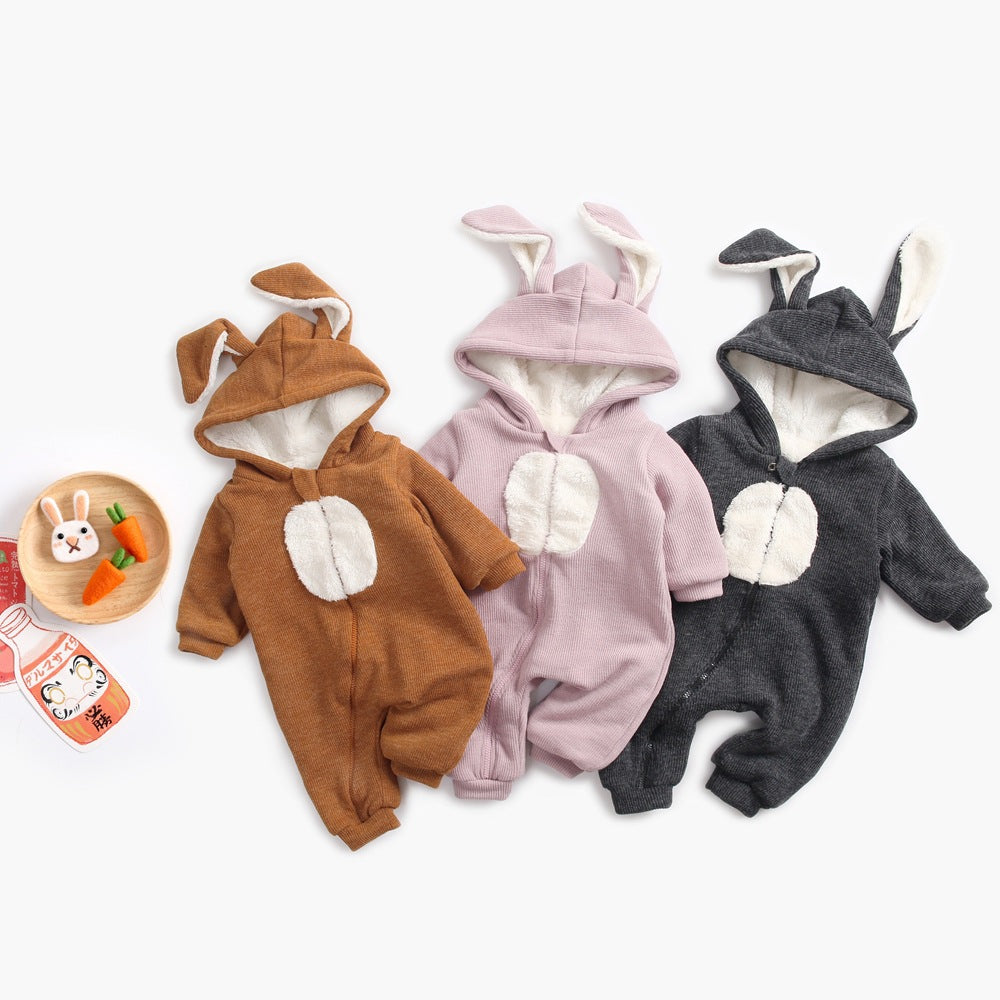 Baby Cartoon Shape Design Soft Fleece Thickened Romper In Autumn & Winter-0