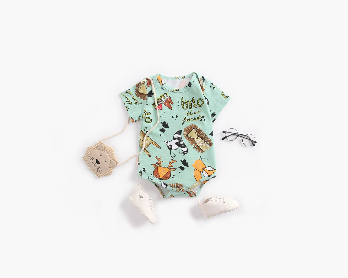 Baby Boy And Girl Animal Print Short-Sleeved O-Neck Lovely Onesies In Summer-1