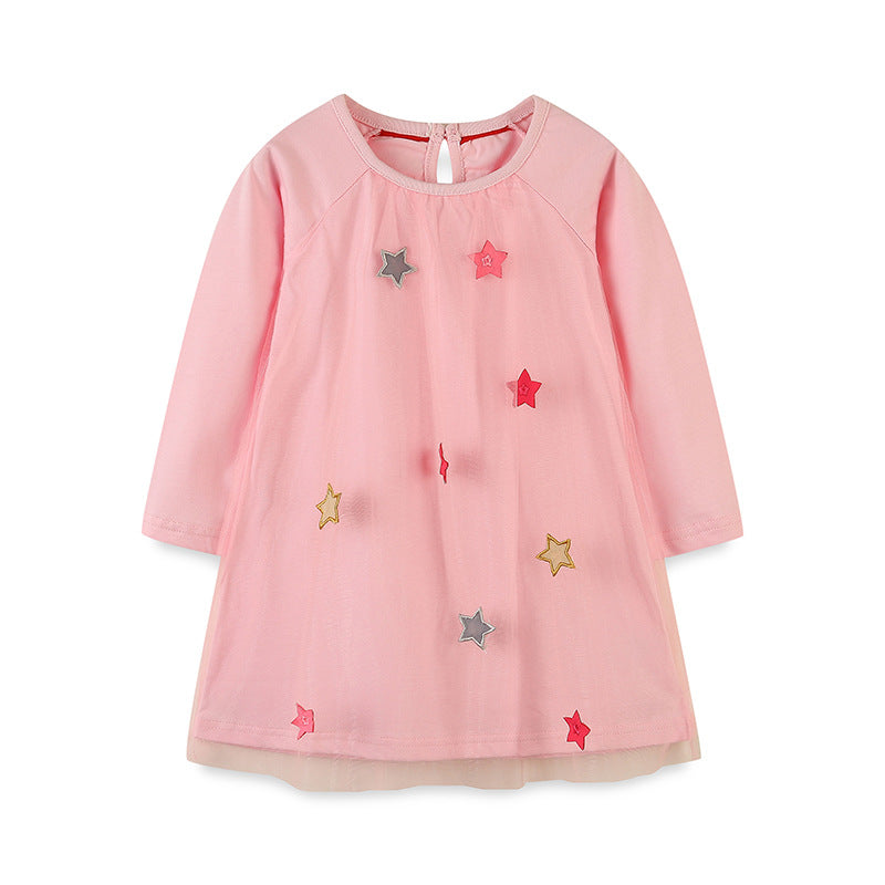 New Arrival Girls’ Long Sleeve Princess Dress For Children, Baby Girls’ Exquisite Heart/Star Mesh Dress-0
