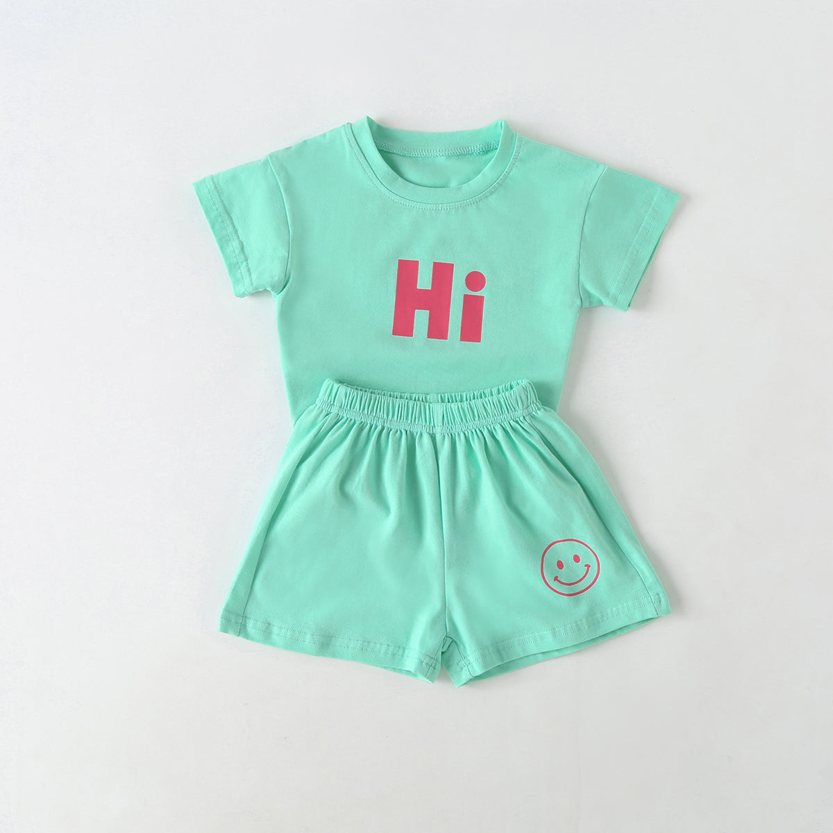 Baby Smiley & Slogan Print Tops Combo Shorts Korean Style Sets-1