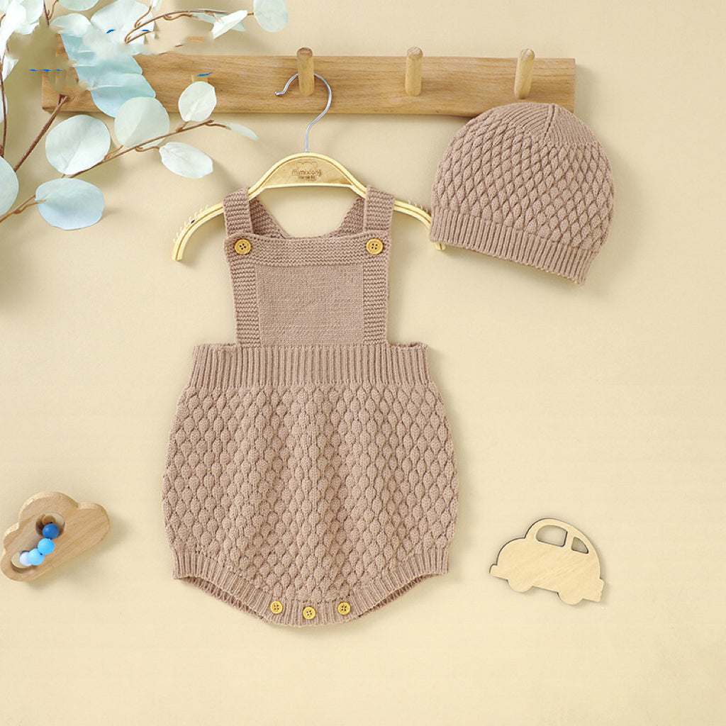 Baby Solid Color One Piece Sling Onesies With Hat-1