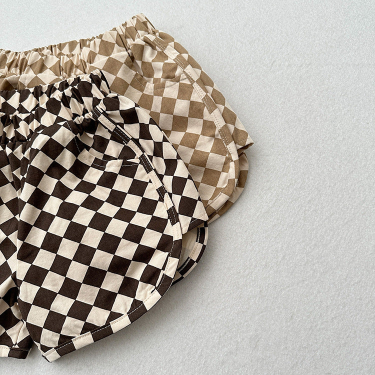 Summer New Arrival Unisex Argyle Geometric Pattern Cotton Shorts-3