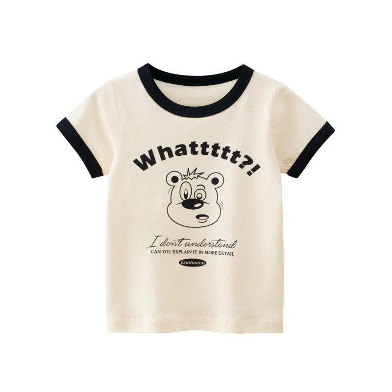 Baby Cartoon Animal Graphic Color block Neck & Sleeves Summer Tee-0
