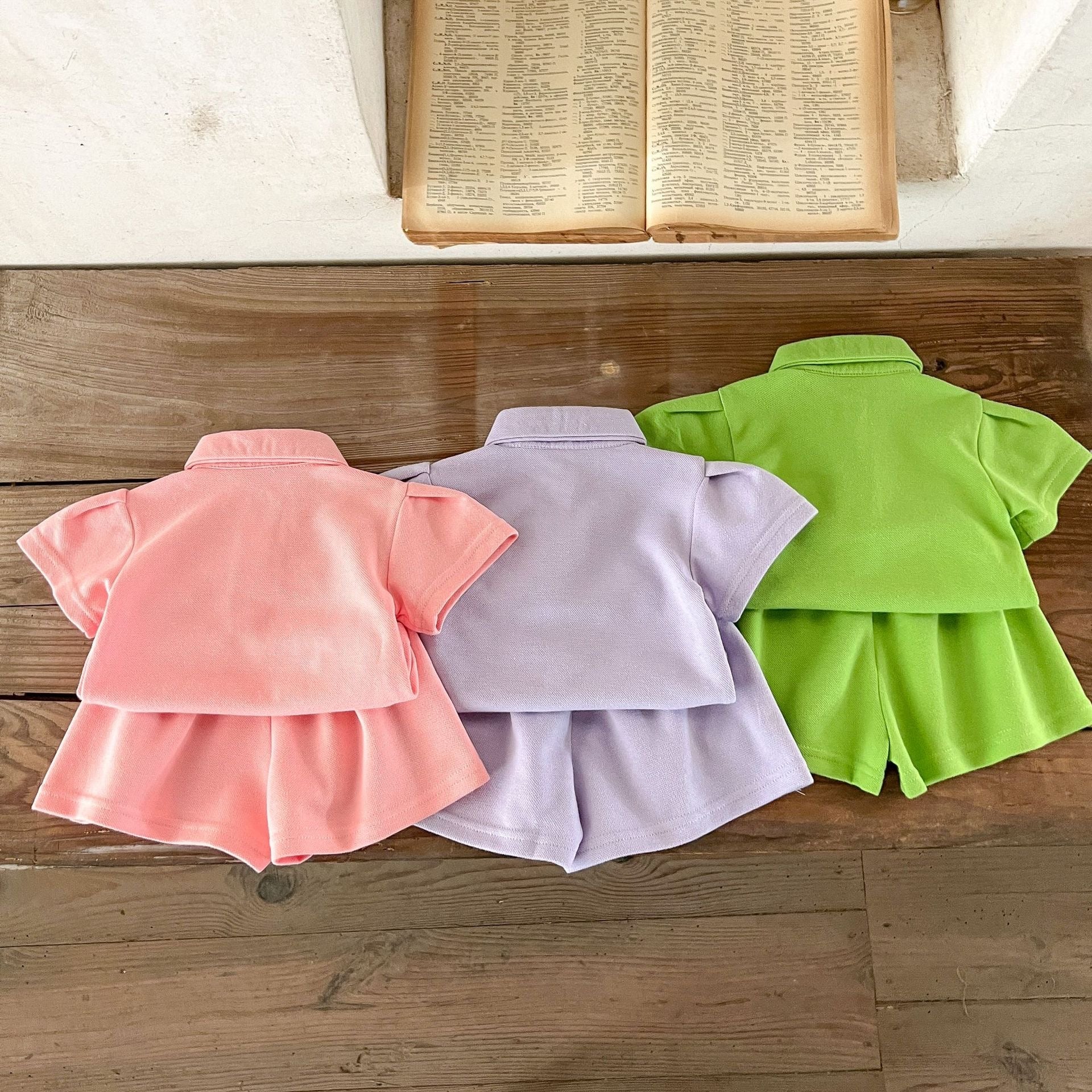 Baby Solid Color Polo Neck Summer Clothing Sets-1