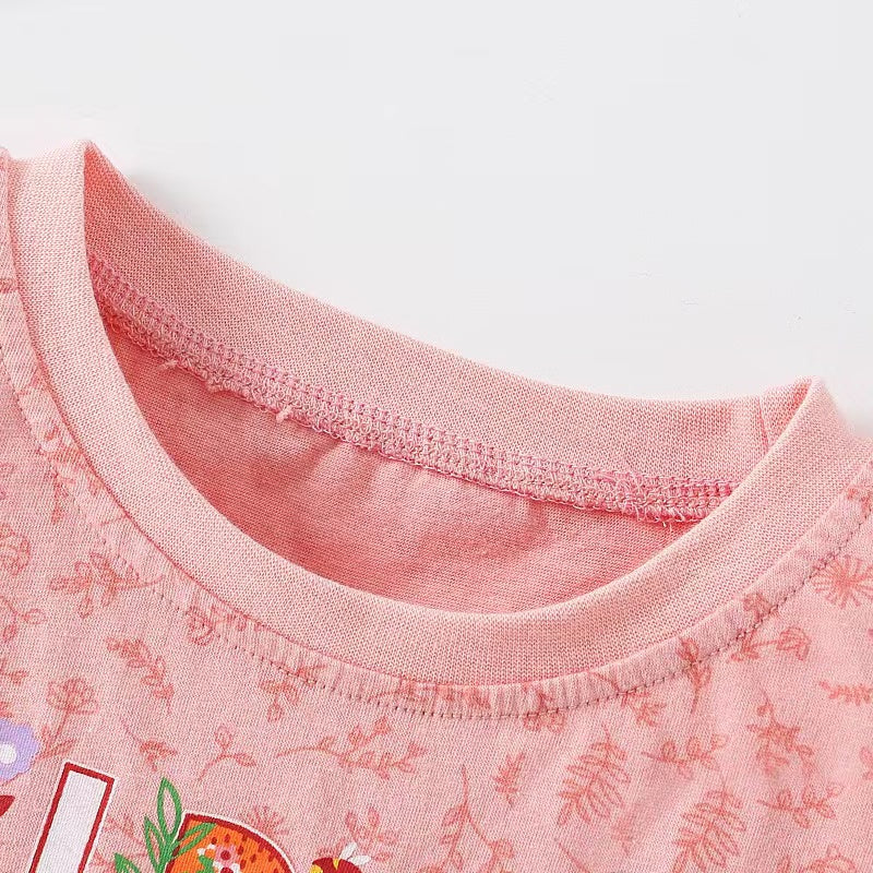 Baby Girl Floral & Slogan Print Graphic Puff Sleeve Tee Combo Denim Shorts Sets-1