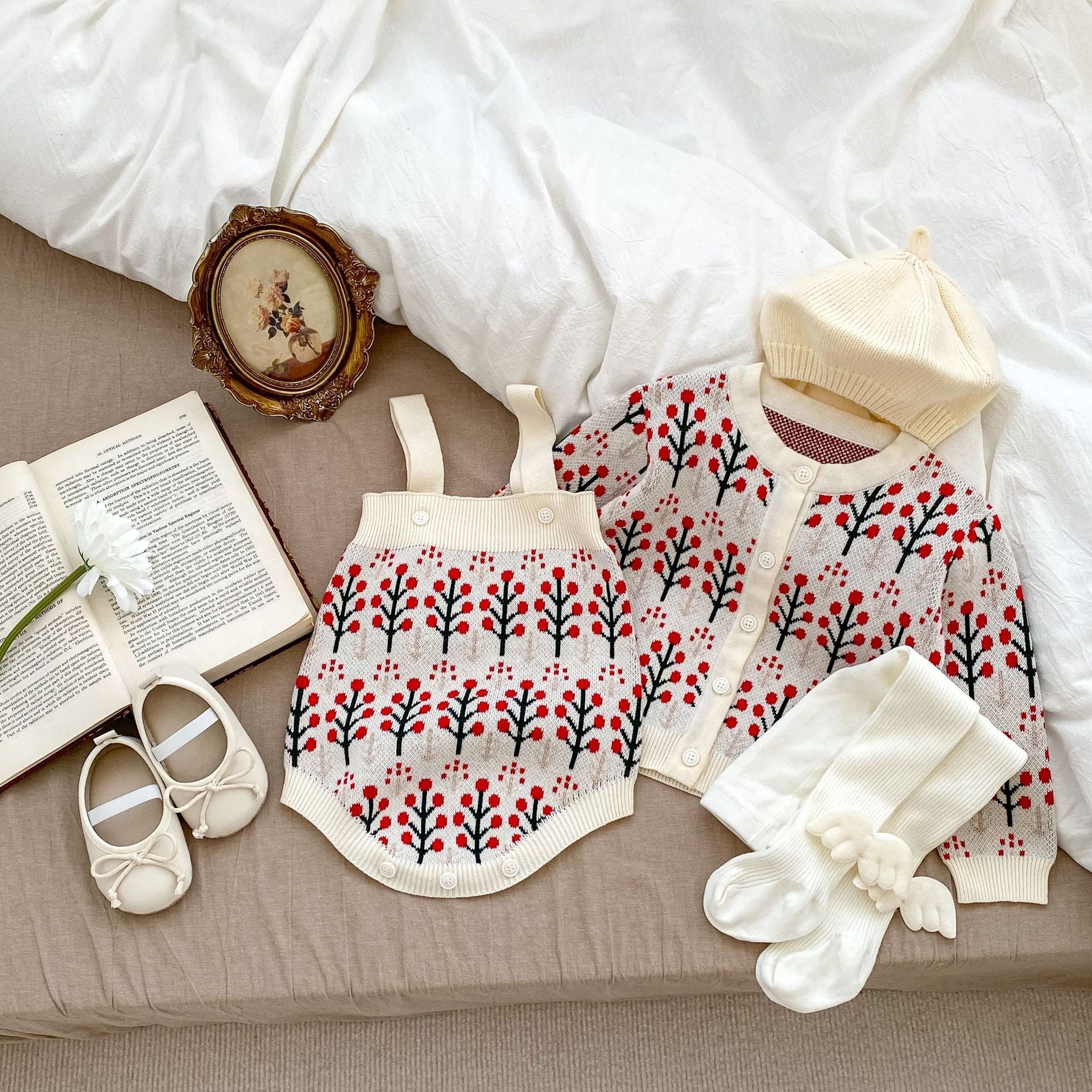 Autumn Flower Pattern Knitwears Cardigan & Onesies-1