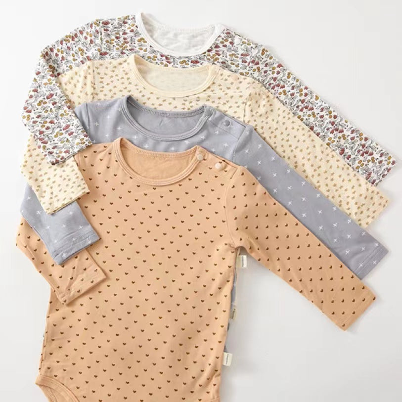 Baby Floral & Heart Pattern Soft Cotton Long Sleeved Onesies-0