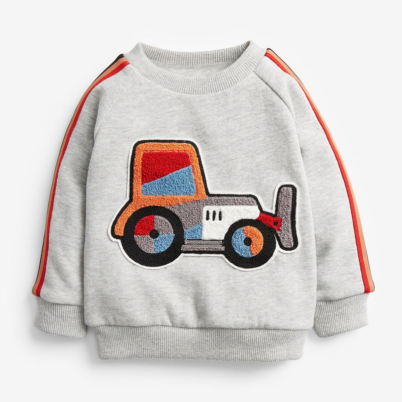 Baby Boy Cartoon Truck Pattern Side Striped Design Hoodie & Trousers Warm Sets-1