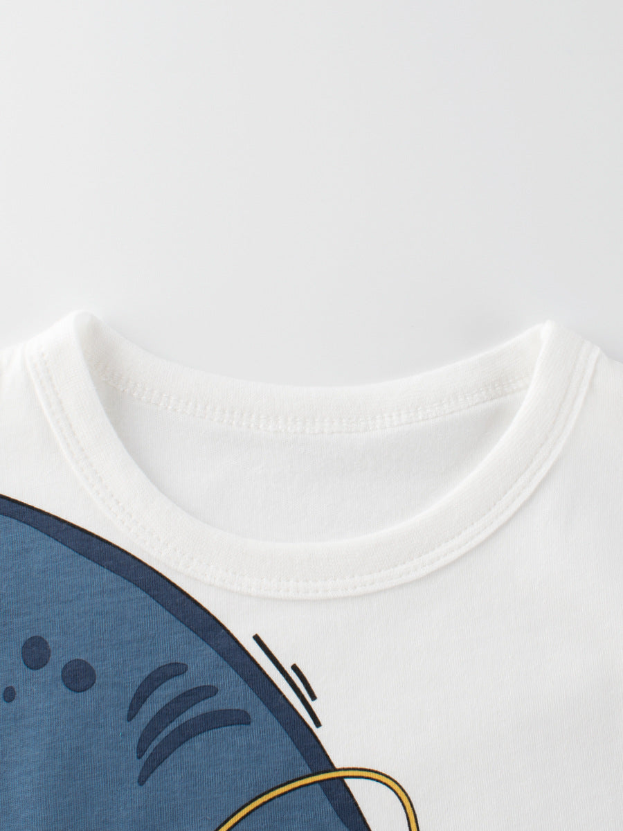 Boys’ Cartoon Shark Pattern T-Shirt In European And American Style-1