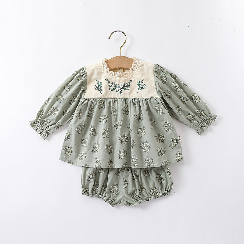 Floral Pattern Lace Patched Design Clothes Sets & Onesies-1
