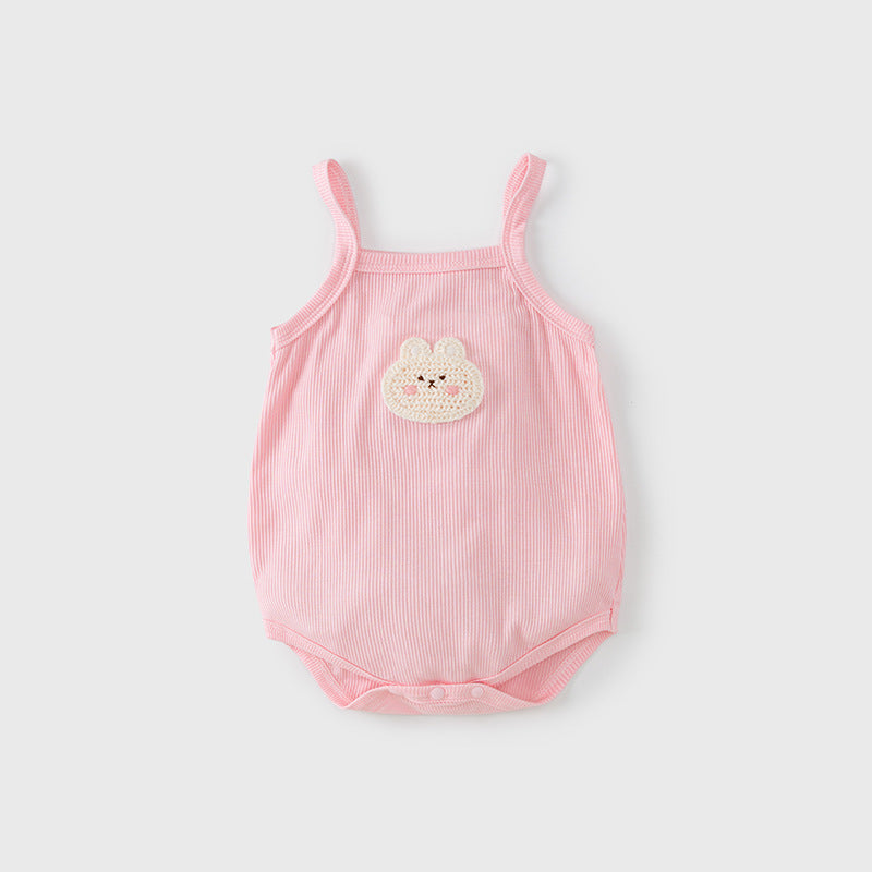 New Arrival Summer Baby Kids Girls Cartoon Embroidery Sleeveless Strap Onesies-1