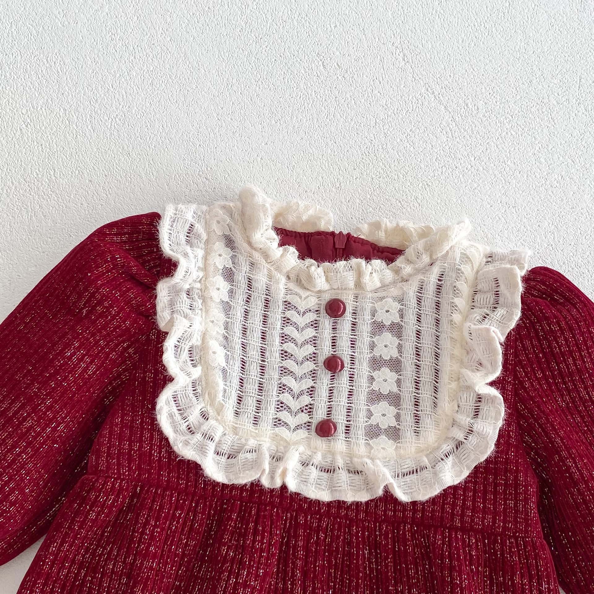 Ins Autumn&Winter Baby Girls Laces Round Collars Long Sleeve One Piece-1