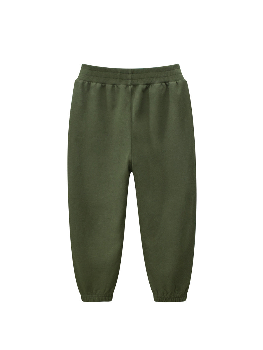 Baby Boys Solid Color Thin Sports Trousers With Logo And Pockets-4