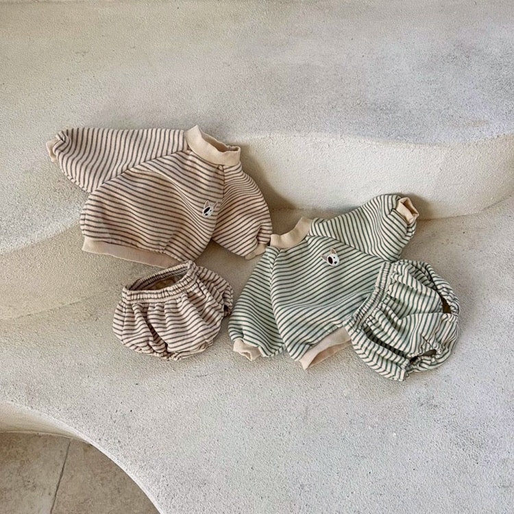 Baby Striped Pattern Hoodies Combo Triangle Shorts Sets-0