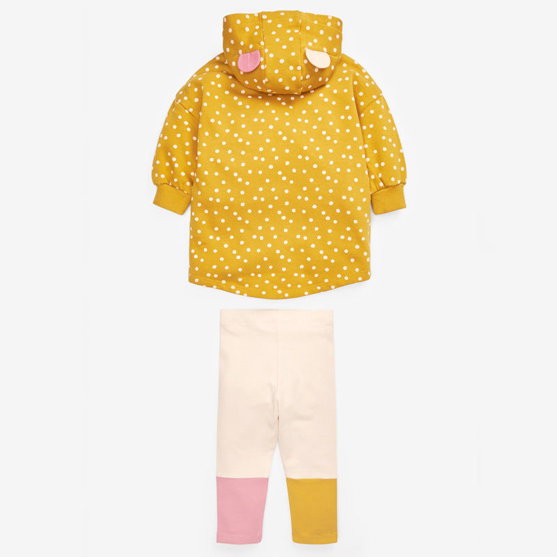 Baby Girl Car Patched & Dot Graphic Long Hoodie Combo Leggings 2 Pieces Sets-1