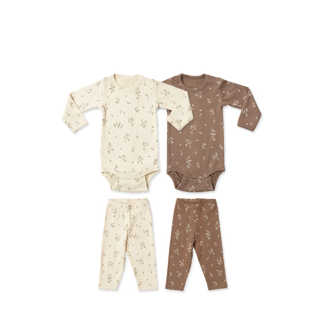 Baby Cartoon & Floral Pattern Long Sleeve Onesies With Pants Sets-1