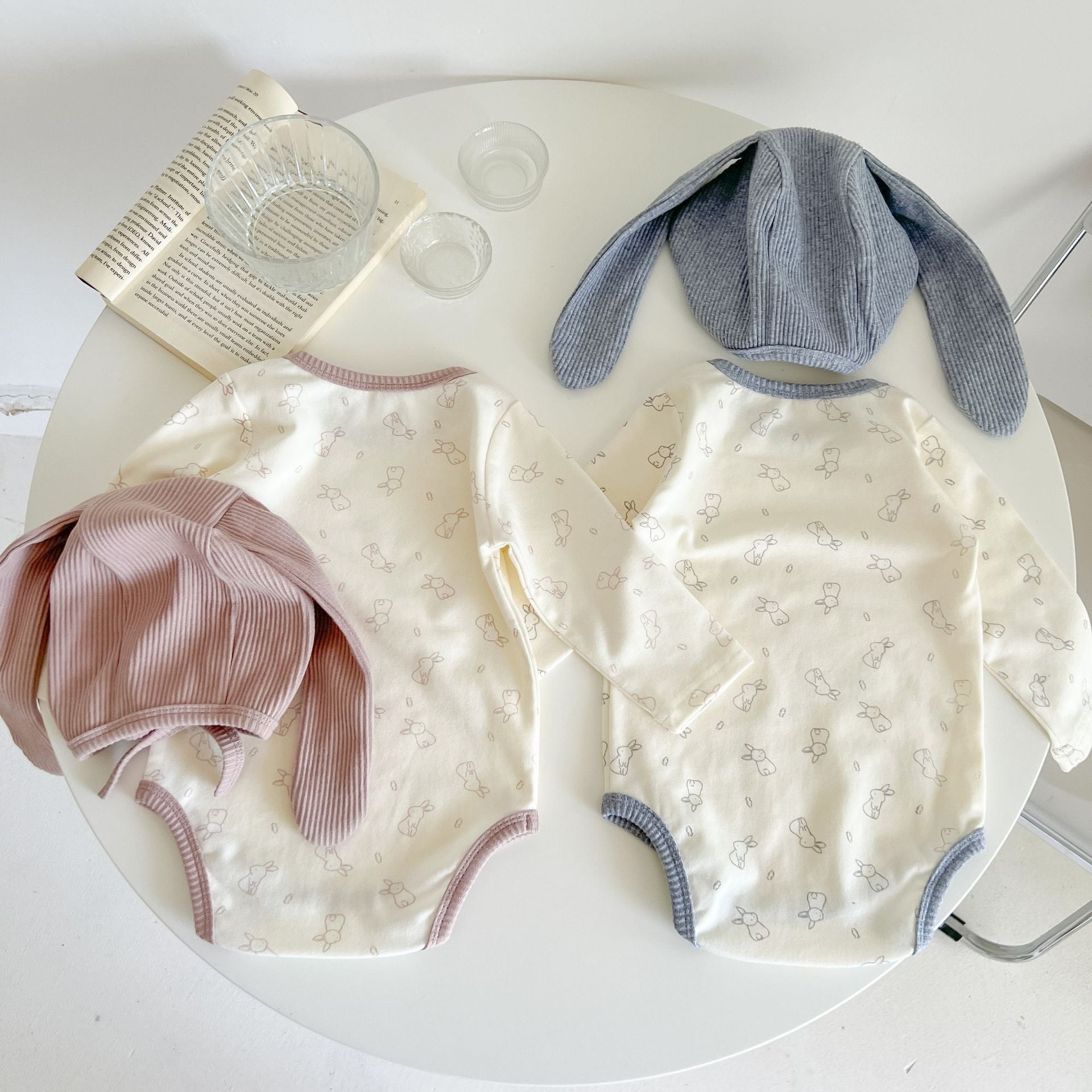 Baby Cute Bunny Graphic Long Sleeves Soft Cotton Bodysuit & Hat-1
