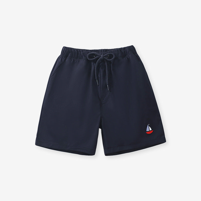 Boys Solid Soft Cotton Casual Style Shorts With Sailboat Logo-1