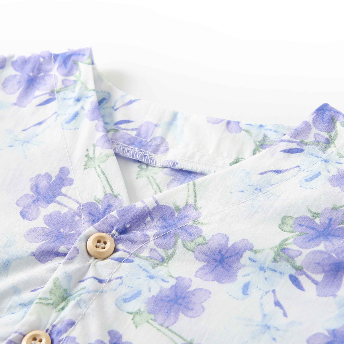 Summer New Arrival Baby Girls Elegant Floral Pattern Short Sleeves V Neck Dress-3