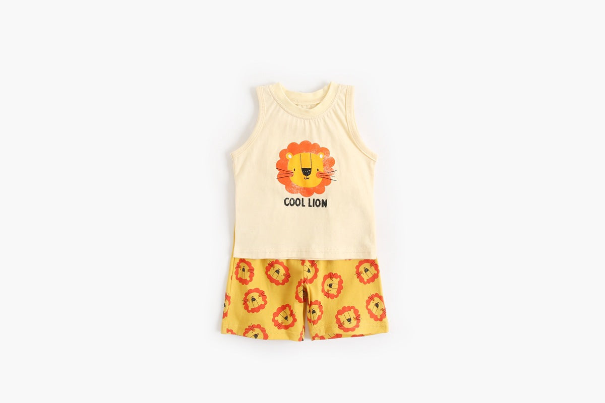 Baby Boy And Girl Animal Tiger Print Sleeveless Top Combo Shorts Sets-1