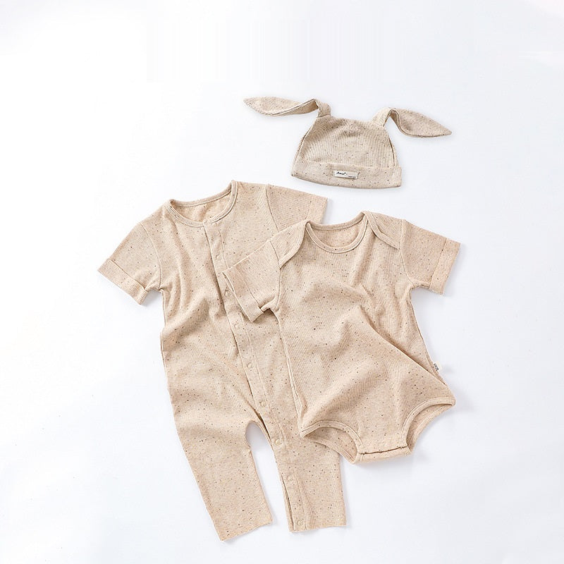 Summer Baby Boys And Girls Simple Solid Color Short Sleeves Crew Neck Tiny Dots Romper/Onesie-1