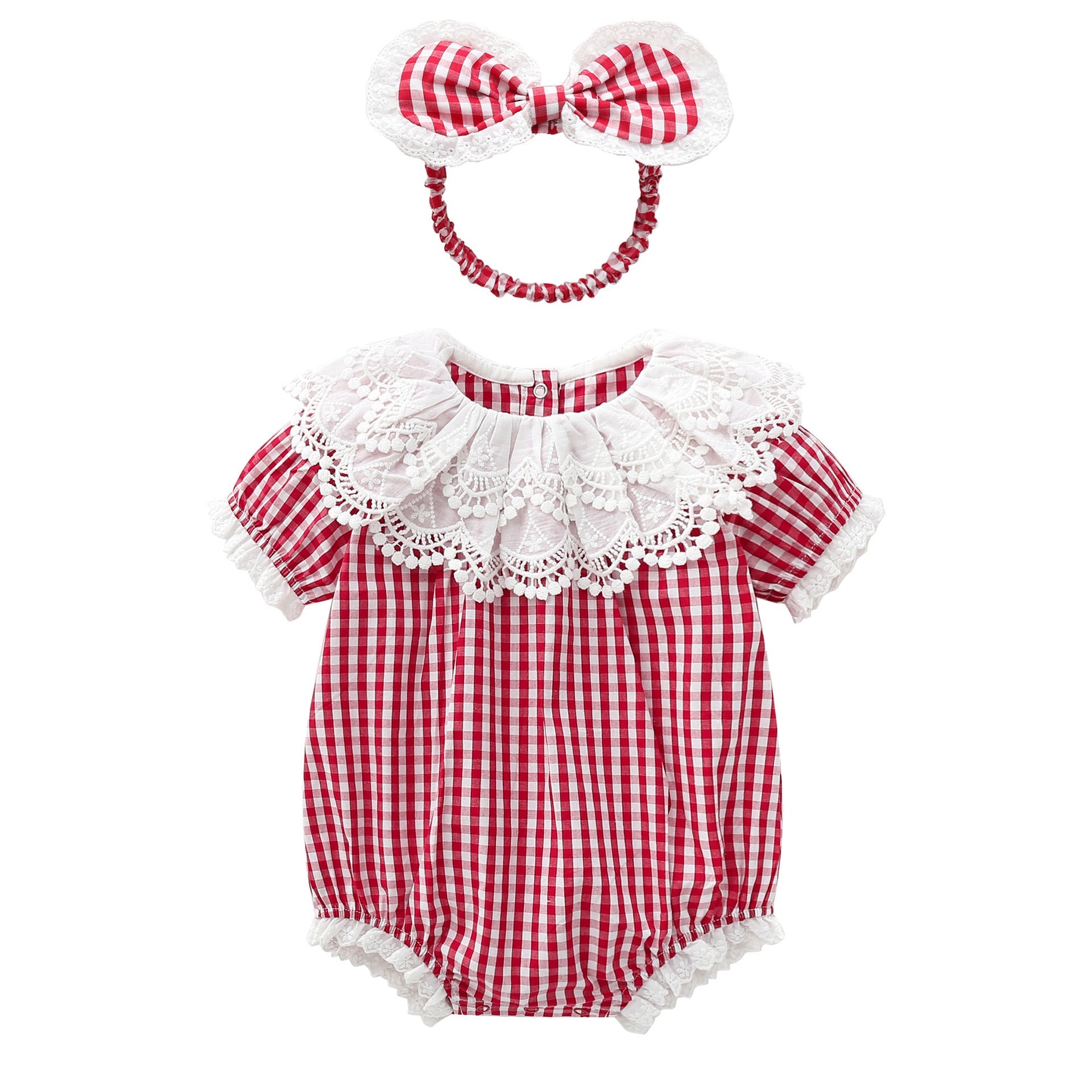 Baby Girl Layered Ruffle Neck Design Plaid Graphic Longsleeve & Short Sleeve Onesies-0