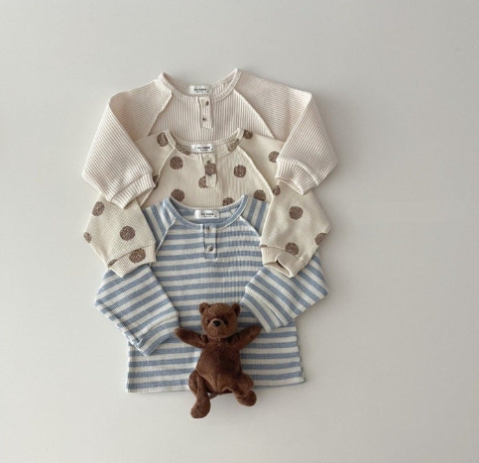 Baby Striped & Polka Dot Pattern & Solid Color Loose Comfort Shirt-1