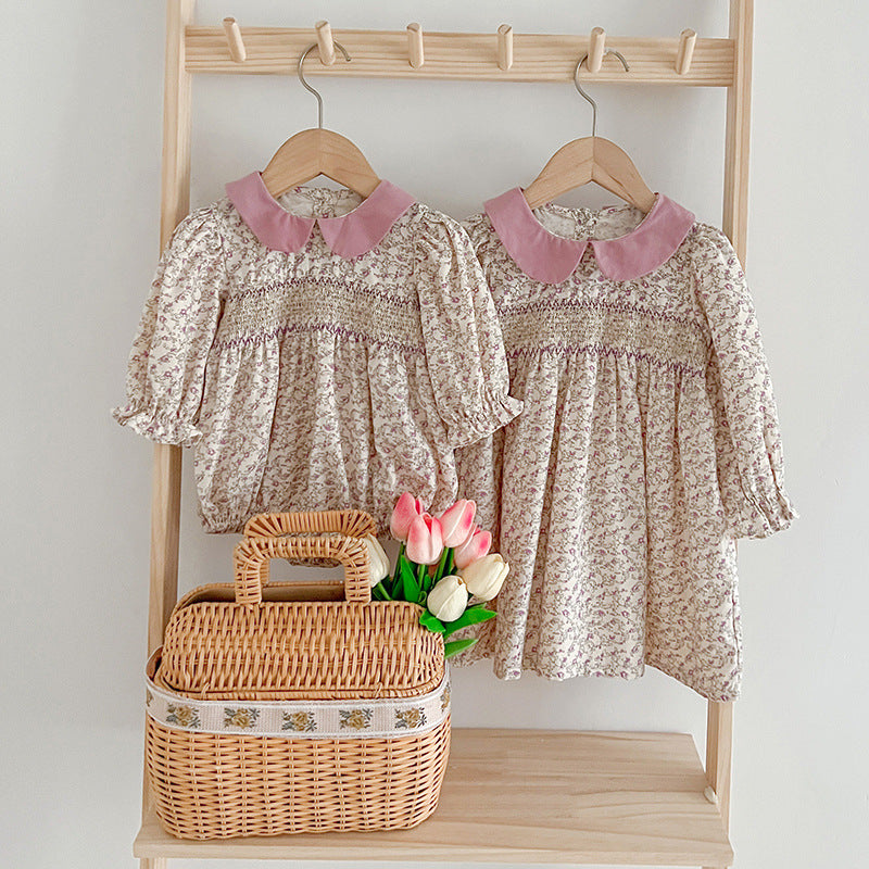 Autumn Floral Graphic Sister Clothes Dress & Onesies-0