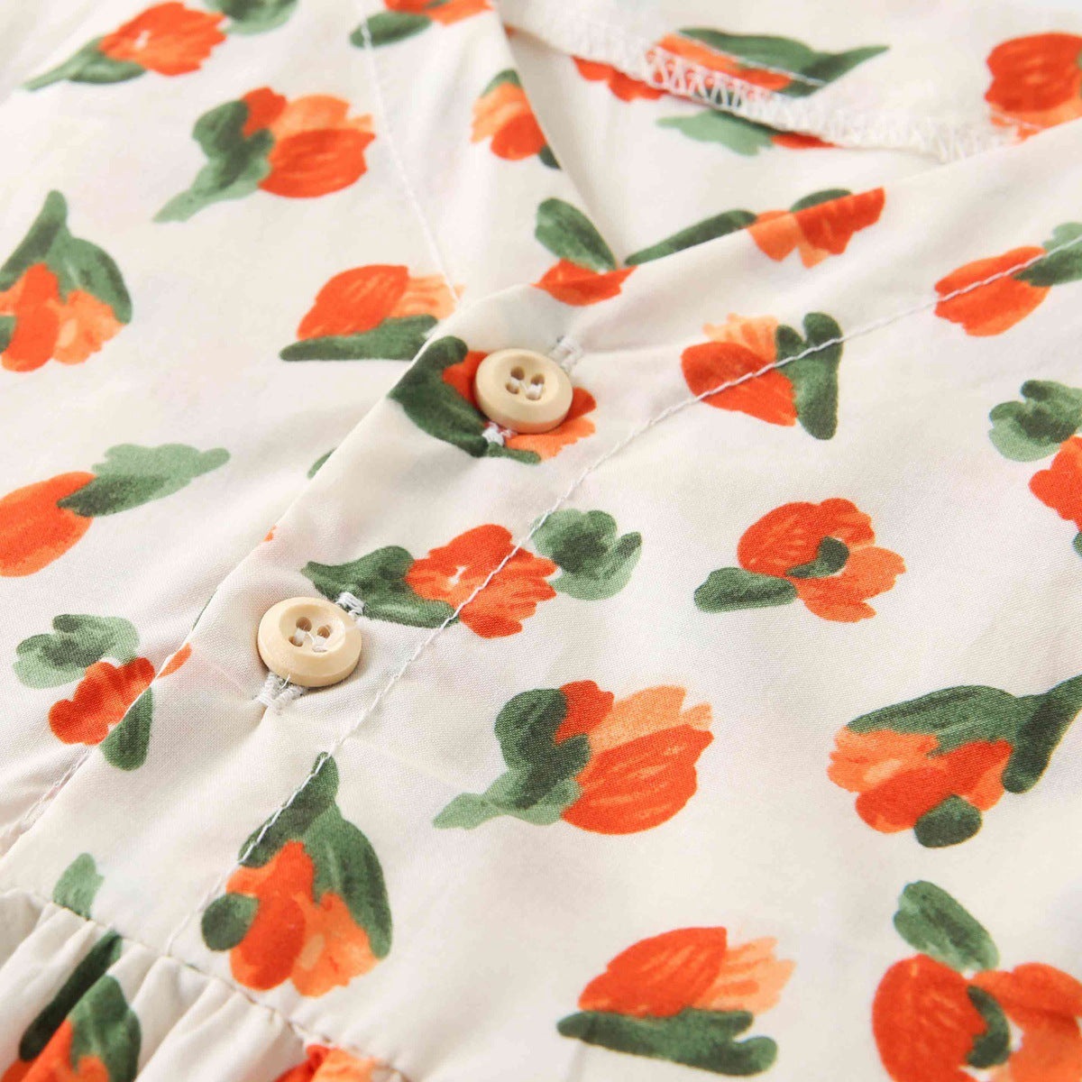 Summer New Arrival Baby Girls Elegant Floral Pattern Short Sleeves V Neck Dress-3