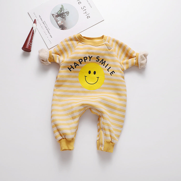 Baby 1pcs Striped & Dot Pattern Long Sleeved Romper Jumpsuit-0