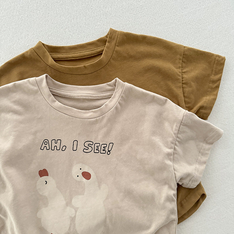 Summer New Arrival Kids Unisex Soft Comfortable Short Sleeves Silly Duck Pattern Top Casual T-Shirt-3