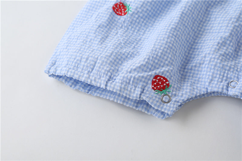 Baby Girl 1pcs Plaid Graphic Strawberries Embroidery Snap Button Jumpsuit & Solid Tee Sets-19