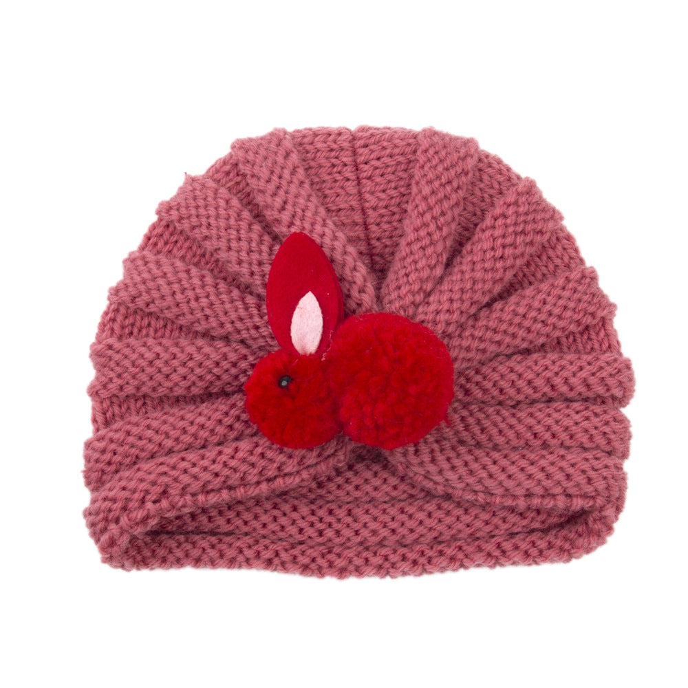 Newborn Baby Solid Color Rabbit Patched Design Wool Knitting Tire Caps-20