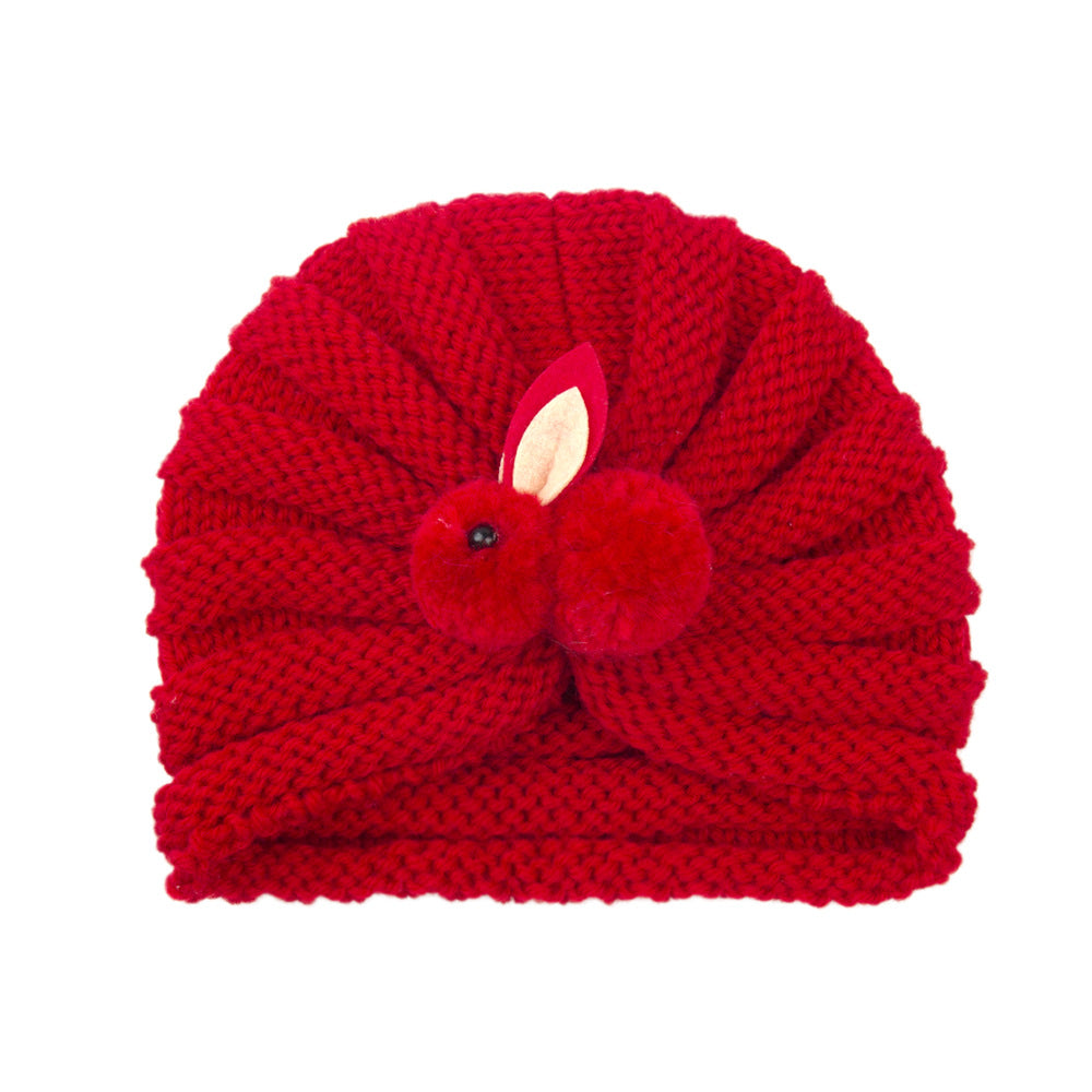 Newborn Baby Solid Color Rabbit Patched Design Wool Knitting Tire Caps-21
