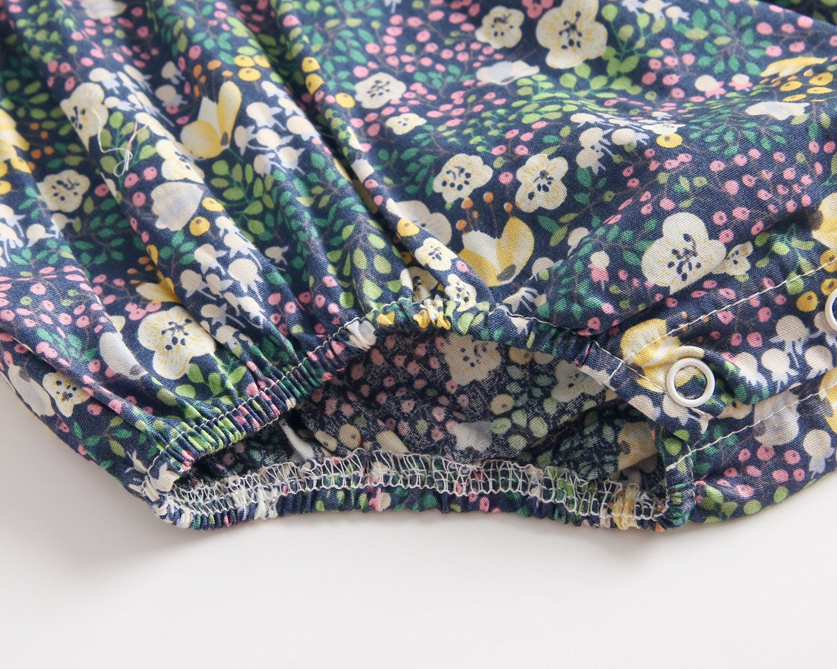 Baby Girls Floral Print V-Neck Buttoned Design Short-Sleeved Onesies-22