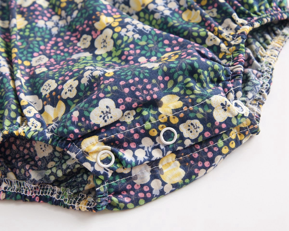 Baby Girls Floral Print V-Neck Buttoned Design Short-Sleeved Onesies-23