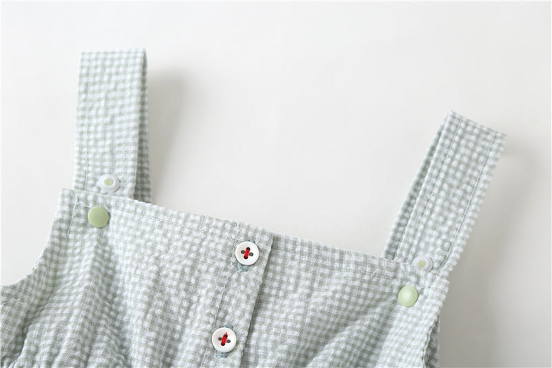Baby Girl 1pcs Plaid Graphic Strawberries Embroidery Snap Button Jumpsuit & Solid Tee Sets-22
