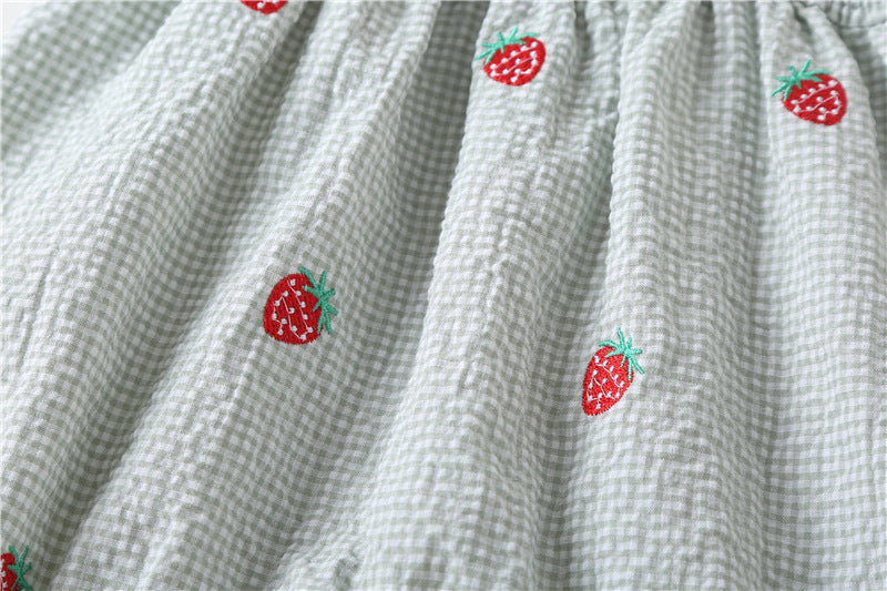 Baby Girl 1pcs Plaid Graphic Strawberries Embroidery Snap Button Jumpsuit & Solid Tee Sets-24