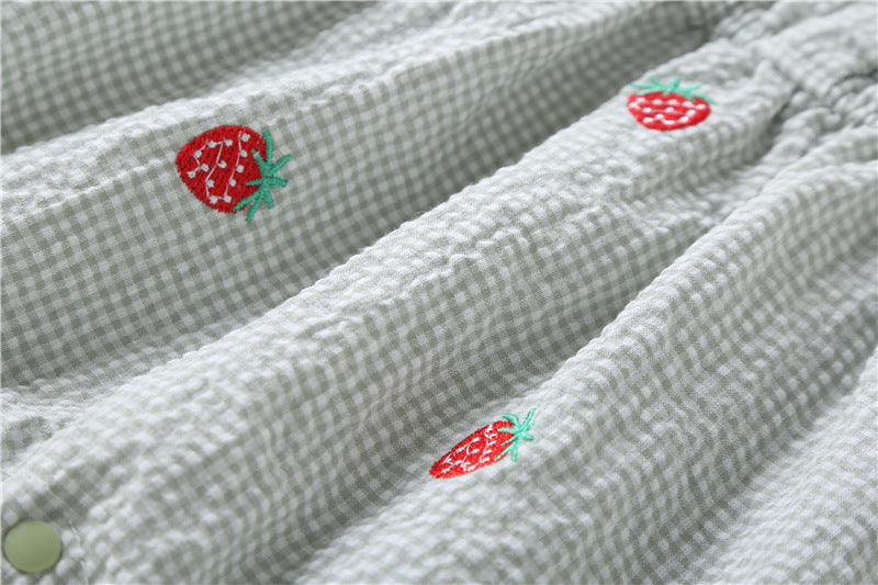 Baby Girl 1pcs Plaid Graphic Strawberries Embroidery Snap Button Jumpsuit & Solid Tee Sets-25
